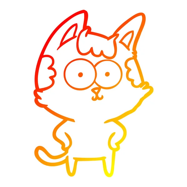 Linha gradiente quente desenho feliz desenho animado gato — Vetor de Stock