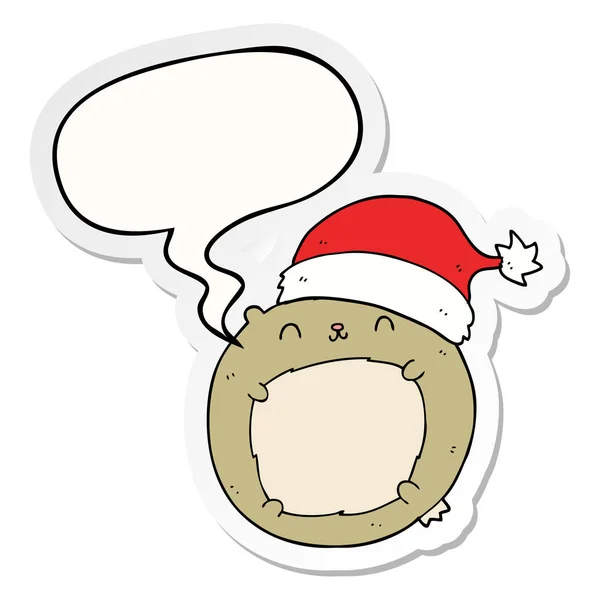 Cute cartoon christmas bear and speech bubble sticker — Stock Vector