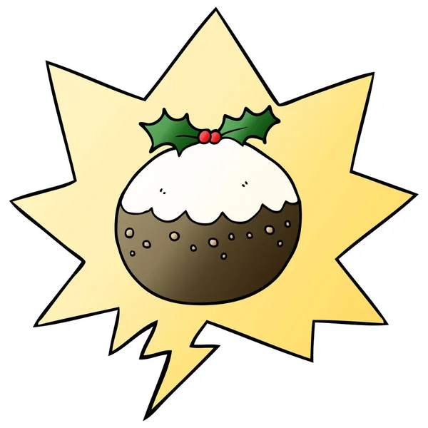 Cartone animato budino di Natale e la bolla vocale in pendenza liscia s — Vettoriale Stock