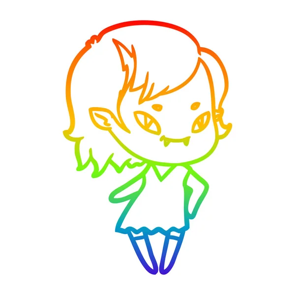 虹のグラデーションライン描画漫画クールな吸血鬼の女の子 — ストックベクタ