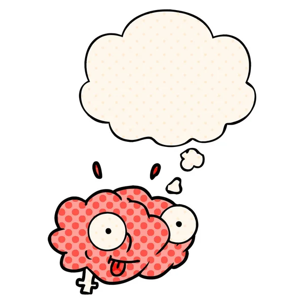 Funny cartoon brain and thought bubble in comic book style — Stock Vector