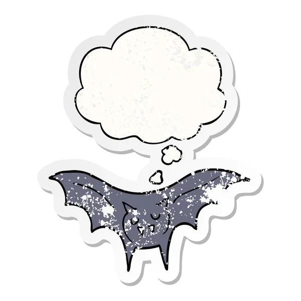 Tecknad vampyr bat och tänkte bubbla som en nödställda slitna STIC — Stock vektor