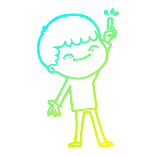 Kalte Gradientenlinie Zeichnung Karikatur glücklicher Junge — Stockvektor