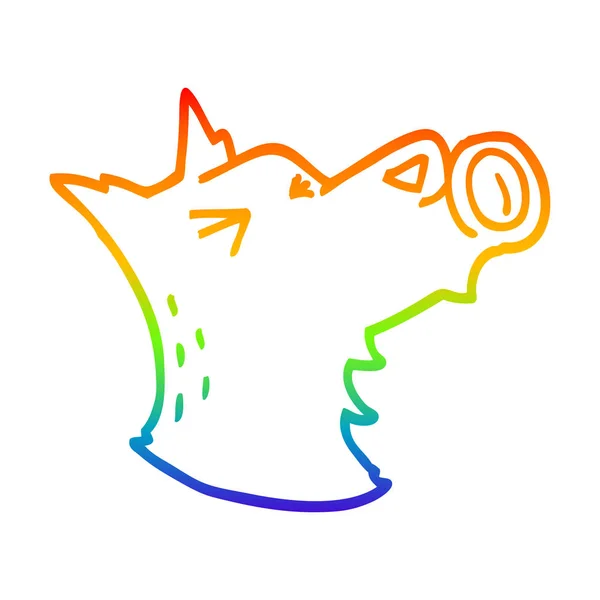 Linea gradiente arcobaleno disegno fumetto ululante lupo — Vettoriale Stock