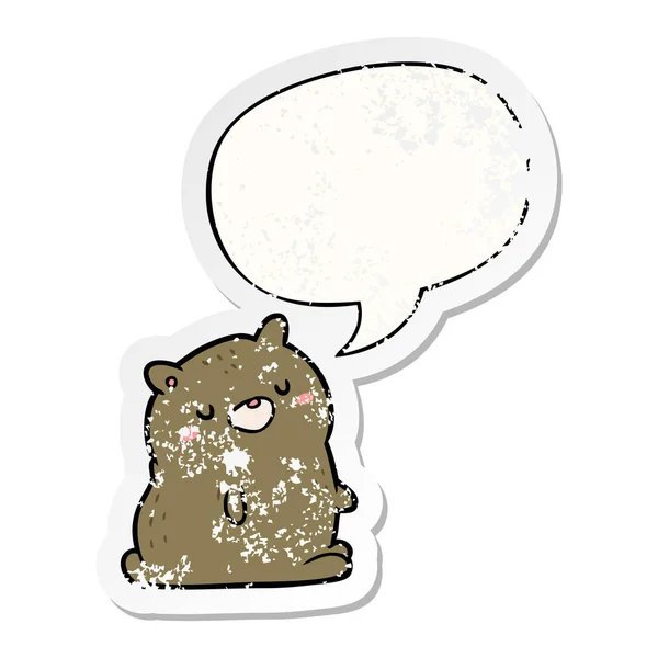 Mignonne bande dessinée ours et parole bulle affligé autocollant — Image vectorielle