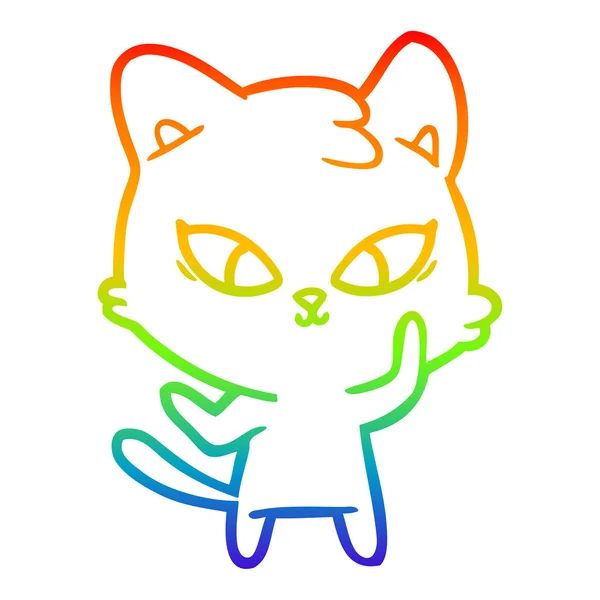 かわいい漫画猫を描く虹のグラデーションライン — ストックベクタ