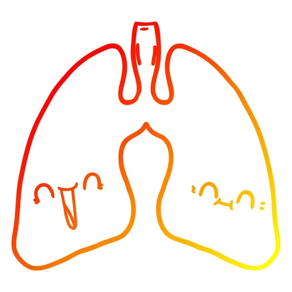 Línea de gradiente caliente dibujo dibujos animados pulmones — Vector de stock