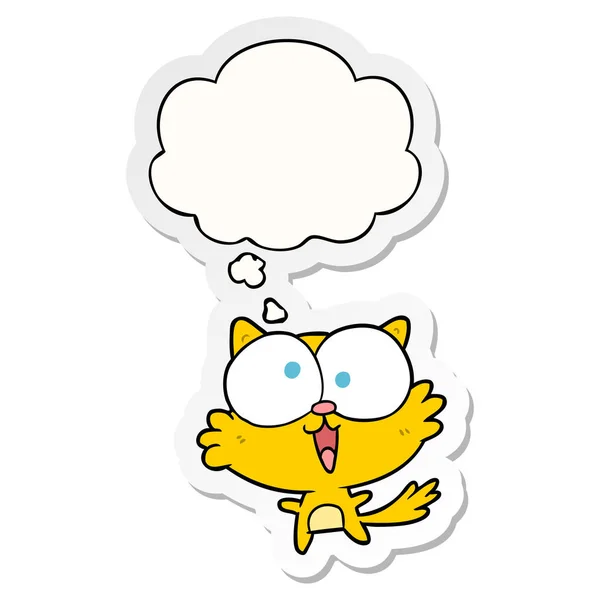 Crazy cartoon kat en dacht Bubble als een gedrukte sticker — Stockvector