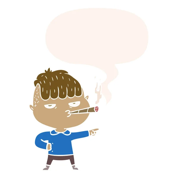 Retro tarzında karikatür adam sigara ve konuşma balonu — Stok Vektör