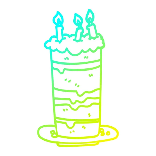 Linha gradiente frio desenho do bolo de aniversário dos desenhos animados — Vetor de Stock
