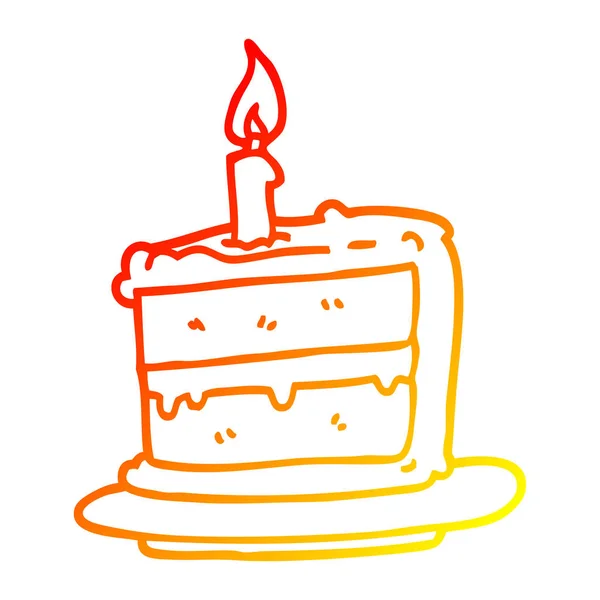 Chaud dégradé ligne dessin dessin dessin animé gâteau d'anniversaire — Image vectorielle