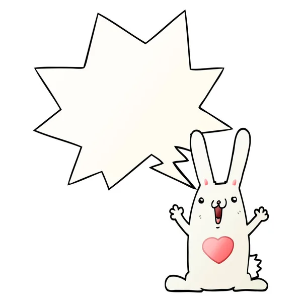 Conejo de dibujos animados en el amor y el habla burbuja en estilo gradiente suave — Vector de stock