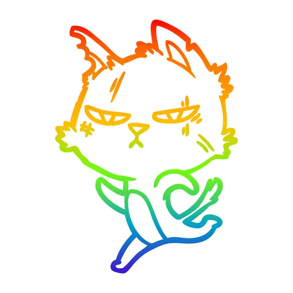 虹のグラデーションライン描画タフな漫画の猫が実行 — ストックベクタ