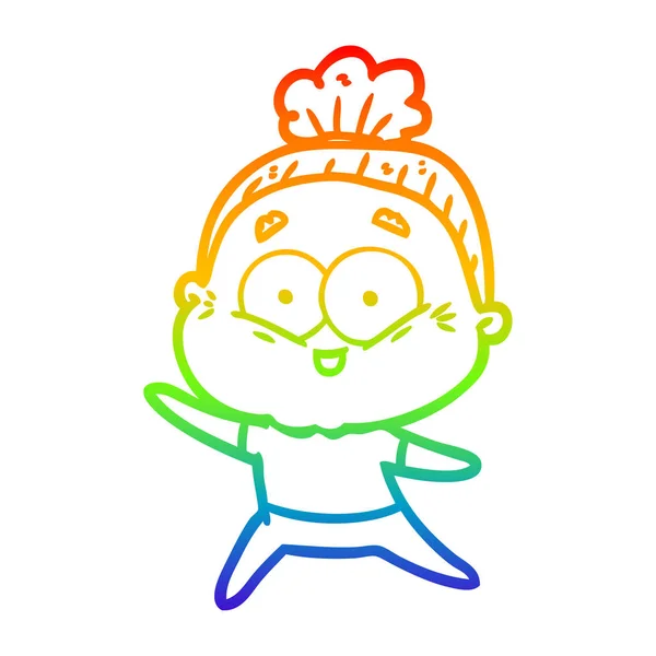 虹のグラデーションライン描画漫画幸せな老婆 — ストックベクタ