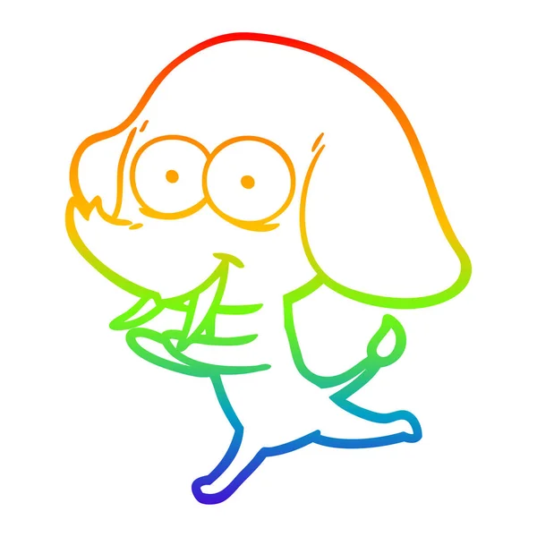 虹のグラデーションラインは幸せな漫画の象を描く — ストックベクタ