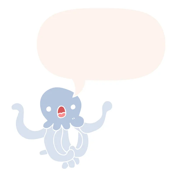 Cartoon jellyfish and speech bubble in retro style — Stock Vector