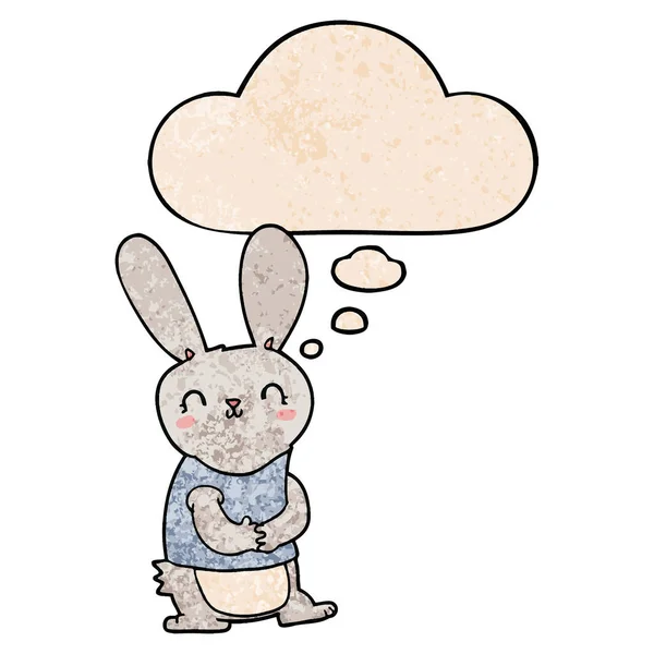 Mignon lapin dessin animé et bulle de pensée dans le motif de texture grunge — Image vectorielle