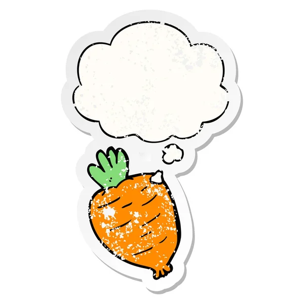 Cartoon wortel groente en gedachte Bubble als een verdrietig versleten s — Stockvector
