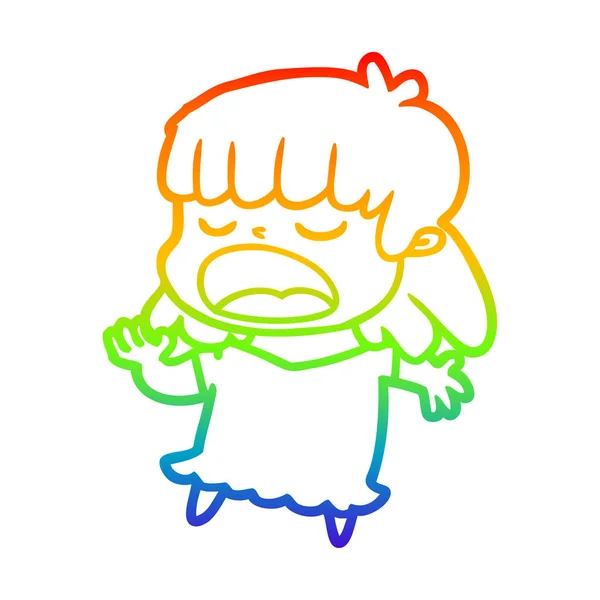 Rainbow gradien line gambar wanita kartun berbicara keras - Stok Vektor