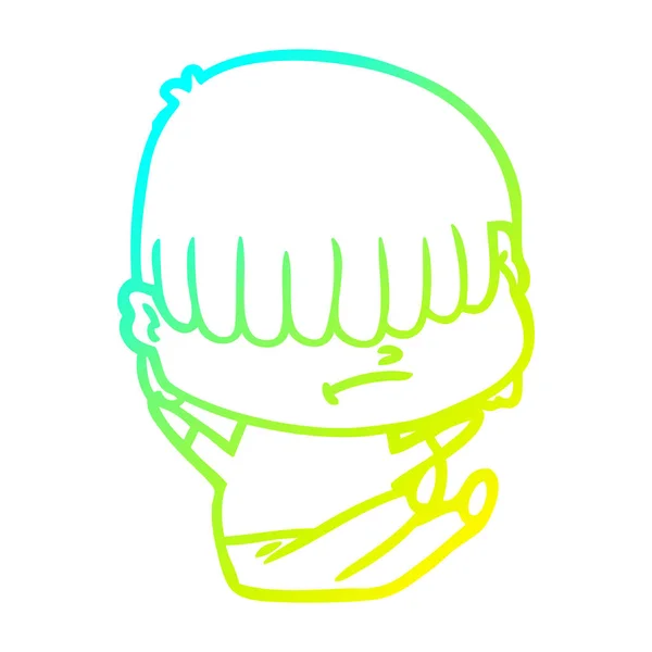 Kall gradient linje ritning tecknad pojke med ovårdat hår — Stock vektor