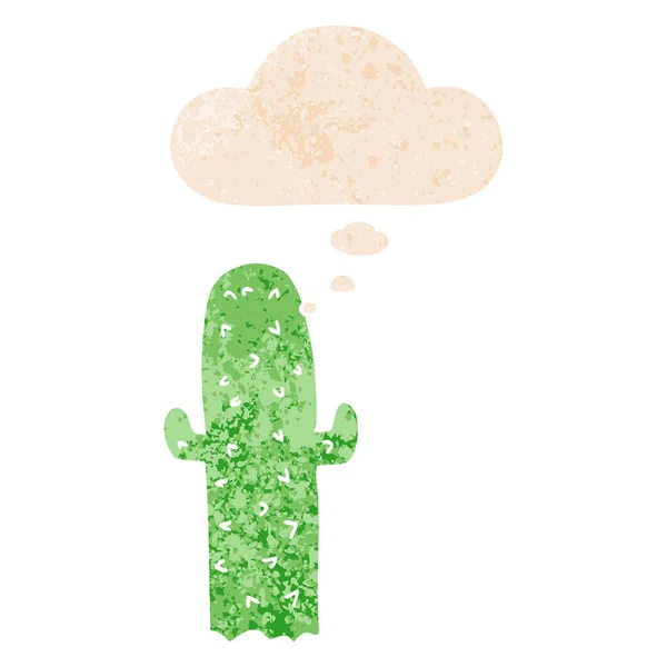 Cactus de dessin animé et bulle de pensée dans un style texturé rétro — Image vectorielle