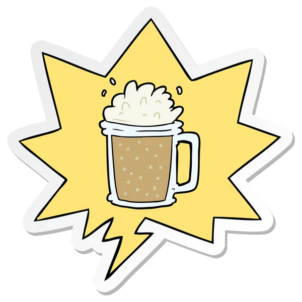 Cartoon pint ALE en toespraak bubble sticker — Stockvector