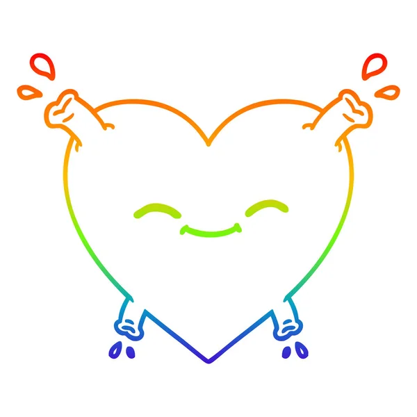 Linea gradiente arcobaleno disegno cartone animato cuore felice — Vettoriale Stock