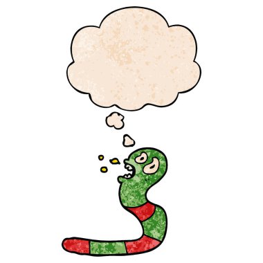 karikatür korkmuş solucan ve grunge doku pat düşünce balonu