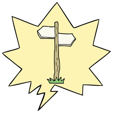 karikatür eski yön işareti ve konuşma balonu