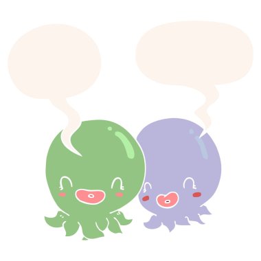 retro tarzında iki karikatür octopi ve konuşma balonu