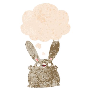 retro dokulu tarzında karikatür tavşan ve düşünce balonu