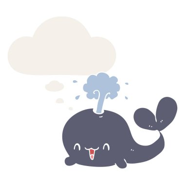 retro tarzında karikatür balina ve düşünce balonu