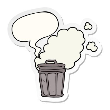 karikatür kokuşmuş çöp kutusu ve konuşma kabarcık etiket