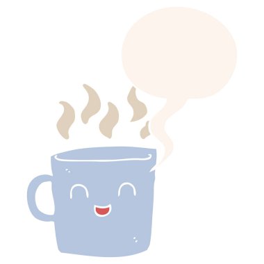 retro tarzısevimli kahve fincanı karikatür ve konuşma balonu