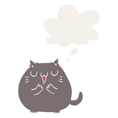 mutlu karikatür kedi ve retro tarzında kabarcık düşünce