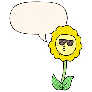 çizgi roman tarzında karikatür çiçek ve konuşma balonu