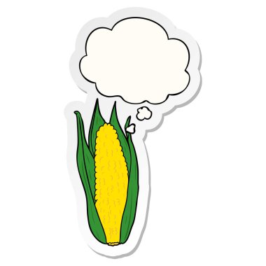 karikatür mısır ve baskılı bir etiket olarak düşünce balonu