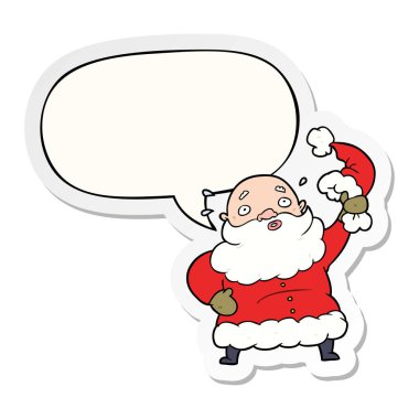 karikatür noel baba şapkasını ve konuşma kabarcık etiket sallayarak