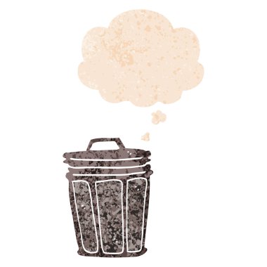karikatür çöp teneke ve retro dokulu tarzında kabarcık düşünce