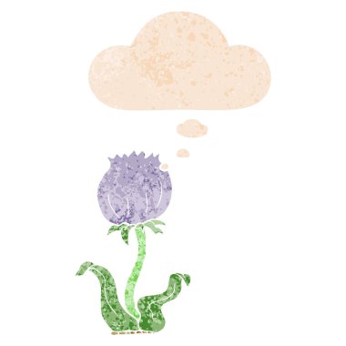 retro dokulu tarzıkarikatür vahşi çiçek ve düşünce balonu