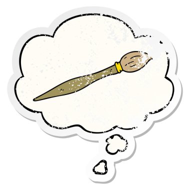 karikatür boya fırçası ve sıkıntılı yıpranmış stic olarak düşünce balonu