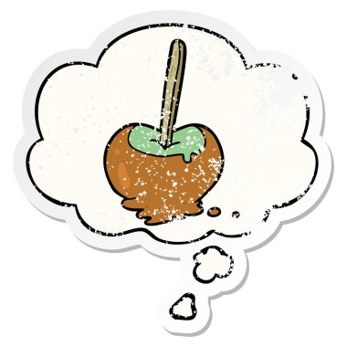 karikatür toffee elma ve sıkıntılı yıpranmış sti olarak kabarcık düşünce