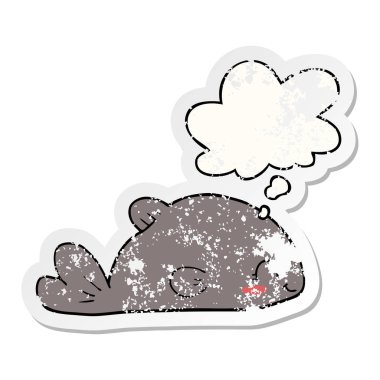 karikatür balık ve sıkıntılı yıpranmış etiket olarak kabarcık düşünce