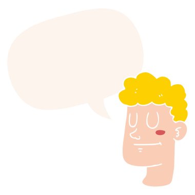 retro tarzında karikatür erkek yüz ve konuşma balonu