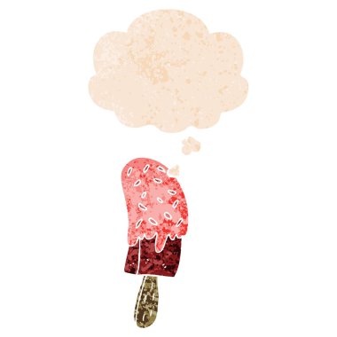 karikatür dondurma lolly ve retro dokulu sty düşünce balonu