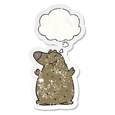 karikatür mutlu ayı ve sıkıntılı yıpranmış sopa olarak kabarcık düşünce