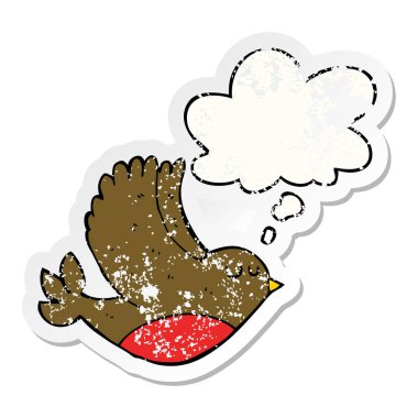 karikatür uçan kuş ve sıkıntılı yıpranmış stic olarak kabarcık düşünce