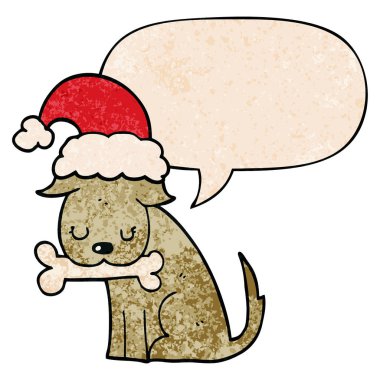 retro doku tarzında sevimli noel köpek ve konuşma balonu