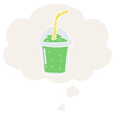 retro tarzında karikatür buzlu smoothie ve düşünce balonu