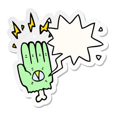 ürkütücü halloween zombi el ve konuşma kabarcık etiket